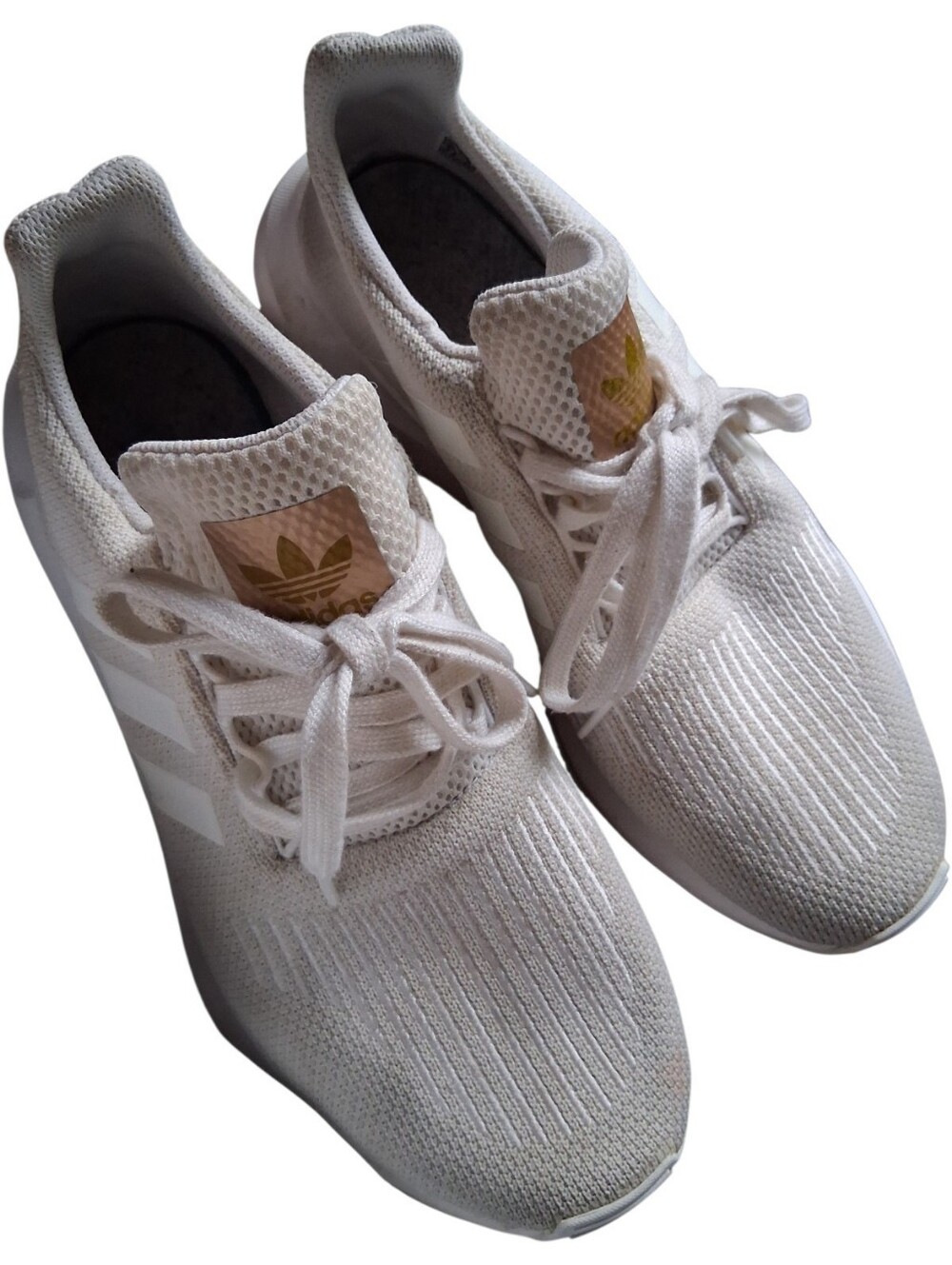 Adidas Swift Run White Gold Metallic Athletic Lifestyle Sneakers Women's Size 10